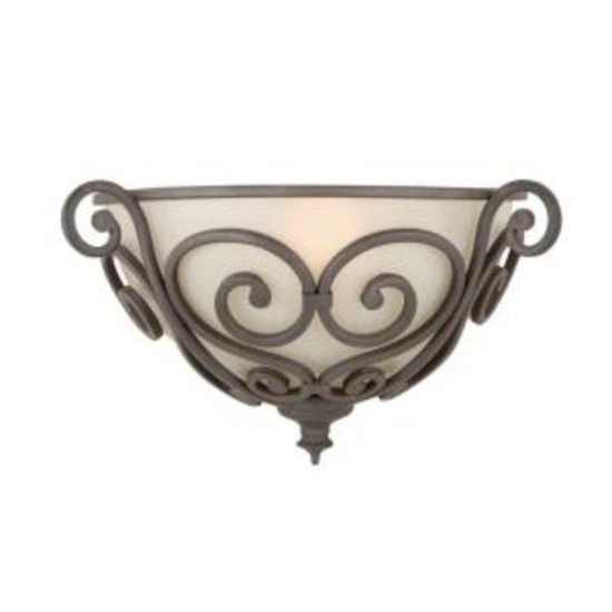 Hampton Bay 1-Light Aged Iron Half Sconce with Scavo Glass Shade, $45.97 Est. Retail Value