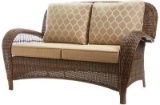 Hampton Bay Beacon Park Wicker Outdoor Loveseat with Toffee Cushions, $343.85 ERV