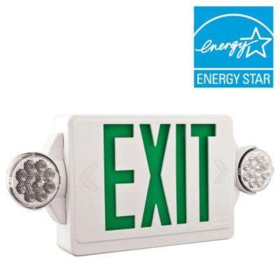 Lithonia Lighting 2-Light LED White with Green Stencil Exit Sign/Emergency Light Combo. $103.47 ERV