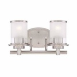 Hampton Bay 2-Light Brushed Nickel Vanity Light with Clear and Sand Glass Shades. $57.47 ERV