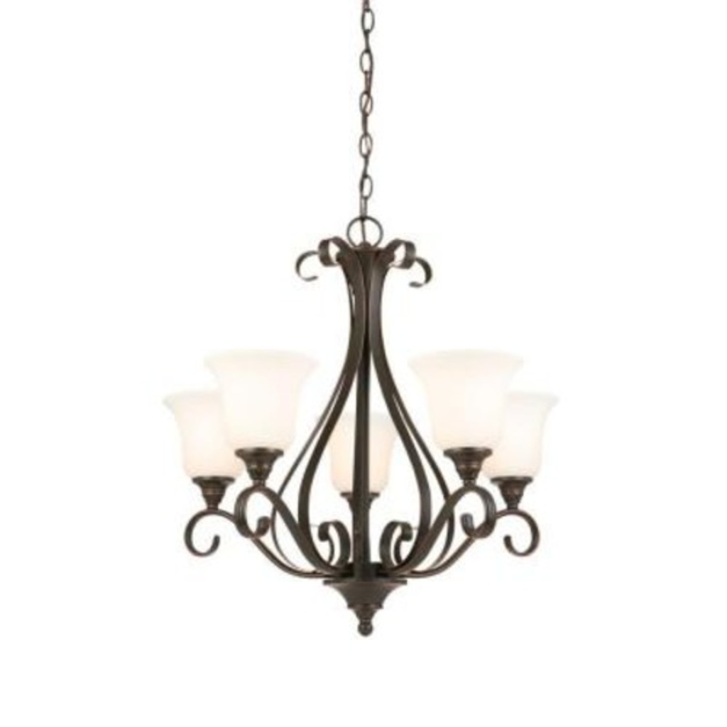 Hampton Bay 5 Light Oil Rubbed Auctions Proxibid Hampton Bay 5 Light Oil Rubbed Bronze Chandelier With Frosted White Glass Shades