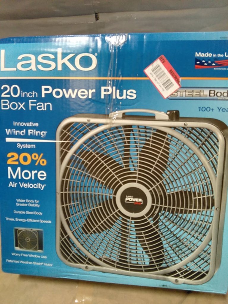 Lasko 20 Speeds Box Fan In Gray With Weather-Shield Design