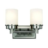 Hampton Bay Transitional 2-Light Brushed Nickel Vanity Light with Frosted Glass Shades. $66.67 ERV