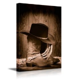wall26 - Cowboy Black Hat ATOP Western Boots - Canvas Art Wall Decor - 32