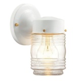 Hampton Bay 1-Light Outdoor Matte White Jelly-Jar Wall Lantern. $6 MSRP