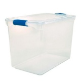 Homz 112 Qt. Plastic Storage Tote with Latches, Clear/Blue (Set of 6). $65 MSRP