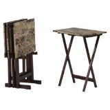 Linon Tray Table Set, Set of 4 Plus Stand, Brown Faux Marble. $70 MSRP