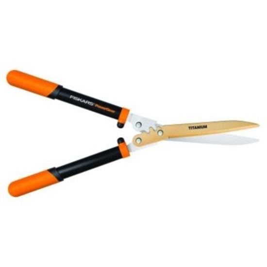 Fiskars  Titanium 23.25 in. Hedge Shears; Fiskars 5 in. Steel Rotating Blades Grass Shears. $53 MSRP