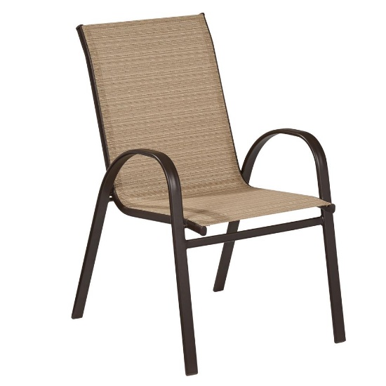 Hampton Bay Mix and Match Stackable Sling Outdoor Dining Chair in Cafe. $23 MSRP