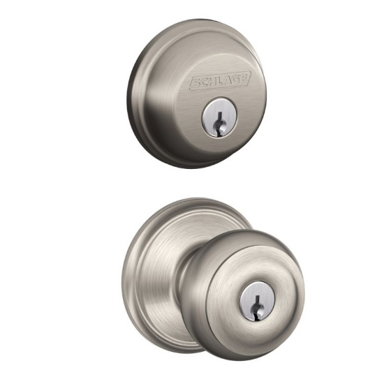 Schlage FB50GEO619 Satin Nickel Keyed Entry Georgian Keyed Entry Knobset and Dea. $49 MSRP