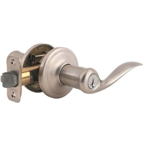 Kwikset Tustin Entry Lever featuring SmartKey, Satin Nickel. $65 MSRP