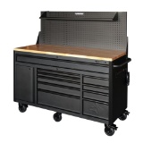Husky 61 in. 10-Drawer 1-Door 24 in. D Mobile Workbench with Pegboard and Shelf. $918 MSRP