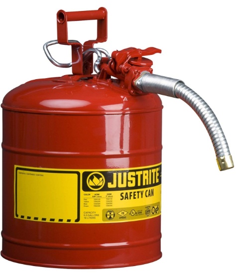 Justrite 7250130 Galvanized Steel, AccuFlow Type II Red Safety Can 1" Flexible Spout. $713 MSRP