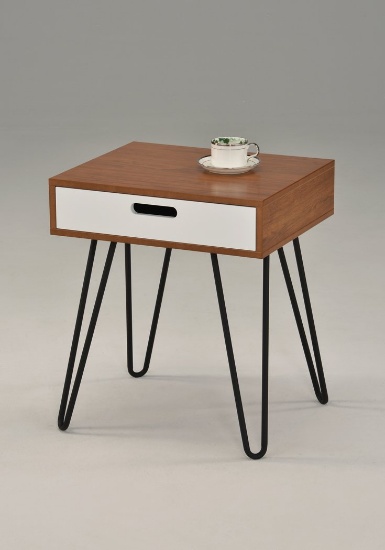 Dark Oak / White Side End Table Nighstand Metal Legs with One Drawer 24"H. $67 MSRP