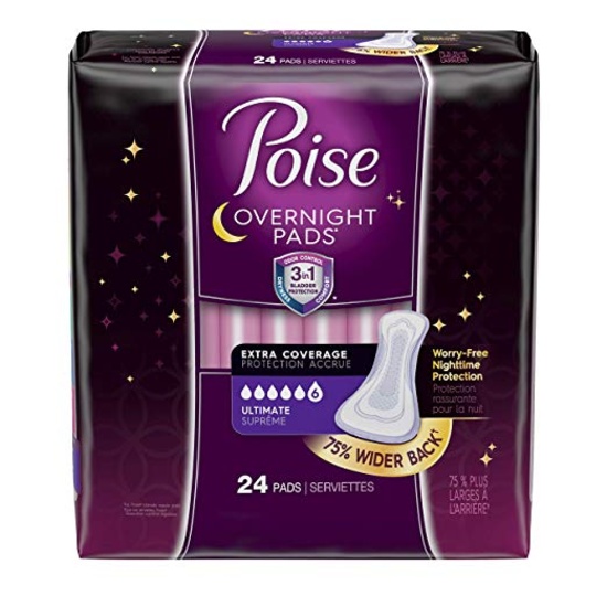 Poise Overnight Incontinence Pads, Ultimate Absorbency, Extra Coverage, 24 Count. $23 MSRP