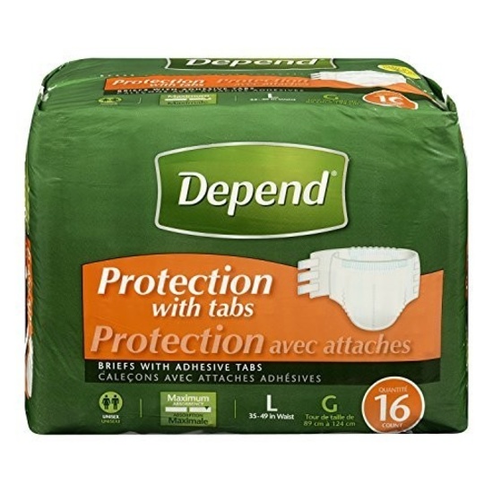 Depend Protection with Tabs, [Large], Maximum Absorbency, 16-Count Package [16]. $96 MSRP