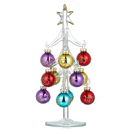 Youseexmas Glass Christmas Tree Decorated with Color Glass Ornaments 7.90 inch High. $56 MSRP