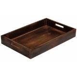 Benzara BM155916 Rectangular Wooden Serving Tray With Cutout Handles, Brown. $23 MSRP