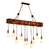 Ladiqi 10-Lights Wooden Island Chandelier Retro Rustic Pendant Lighting Lamp . $257 MSRP