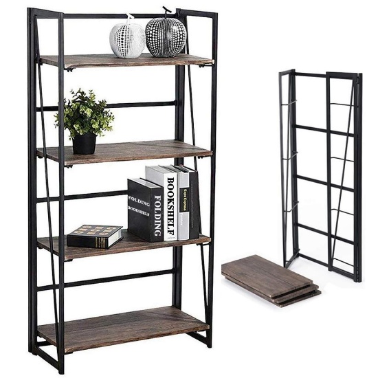 Coavas Folding Bookshelf Rack 4-Tiers Bookcase Home Office Shelf Storage Rack, $81 MSRP