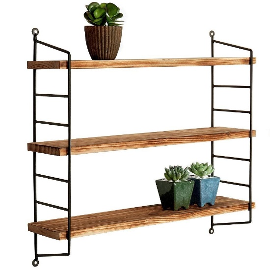 MyGift Metal & Torched Wood Adjustable Wall Mounted 3-Tier Shelf,$47 MSRP