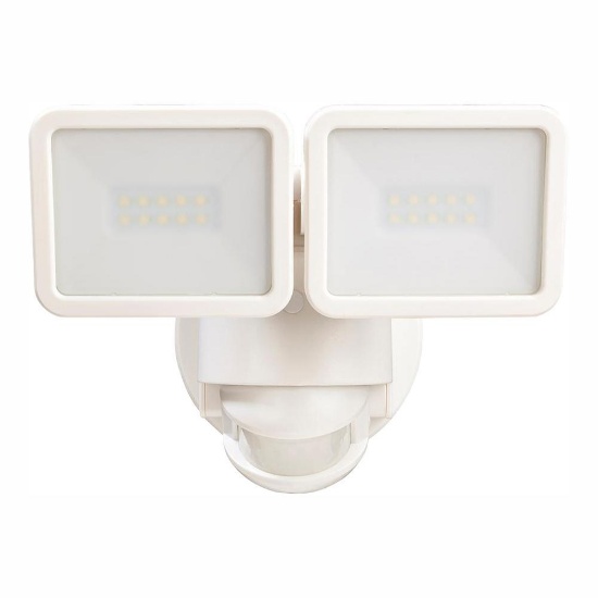 Defiant 180 Degree White Motion Activated Outdoor Integrated LED Flood Light Twin Head, $55 MSRP