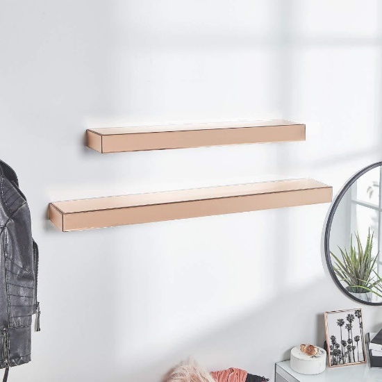 Beautify Set of 2 Rose Gold Mirrored Furniture Shelves, $73 MSRP