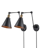 CLAXY Industrial Black and Antique Brass Swing Arm Wall Functional Sconce Light-2 Pack $109 MSRP