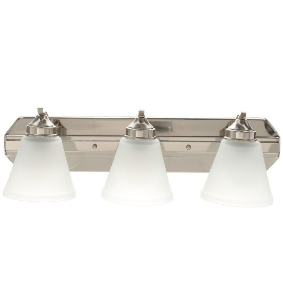 Hampton Bay 3-Light Brushed Nickel Vanity Light with Frosted Shades, $40 MSRP