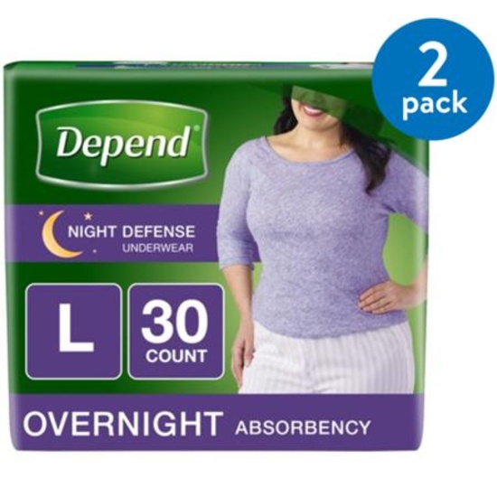 Depend Night Defense Incontinence Overnight Underwear for Women, Large, 30 count $39 MSRP