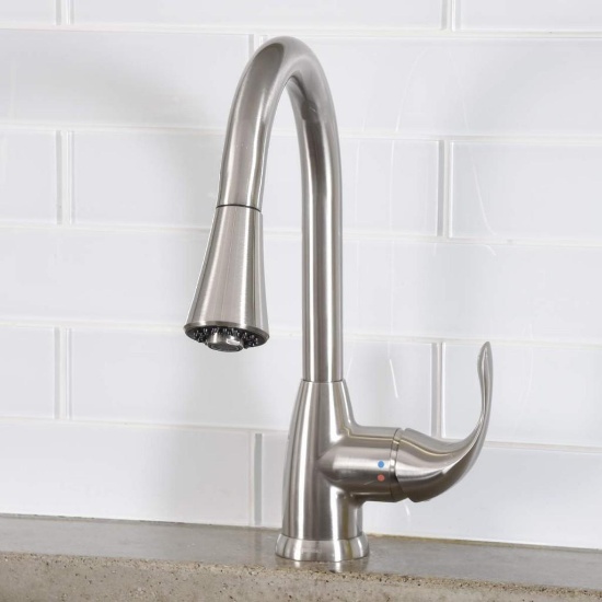 AmazonBasics Standard Pull-Down Kitchen Faucet, Satin Nickel $73 MSRP