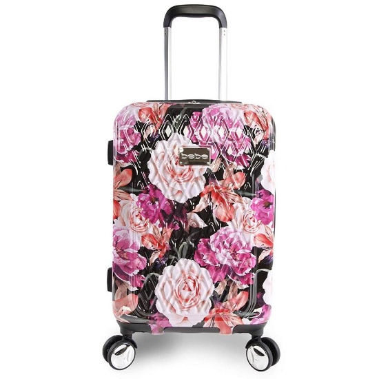 BEBE Women's Marie 21" Hardside Carry-on Spinner Luggage, Black Floral Print - $97.96 MSRP