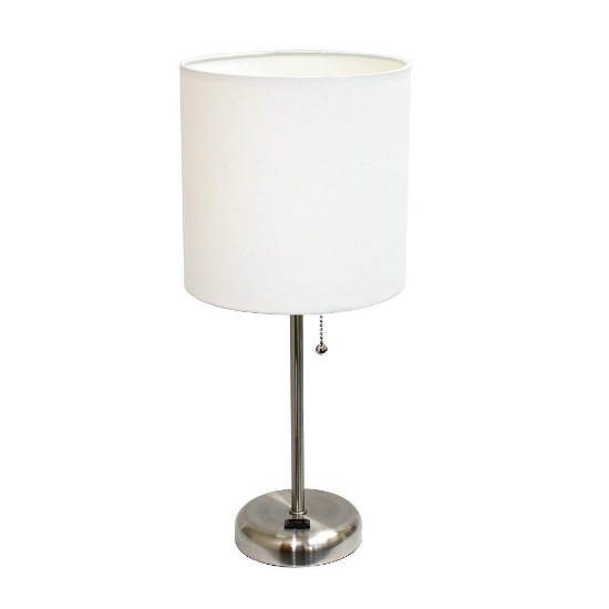 Limelights LT2024 Brushed Steel Lamp with Charging Outlet and Fabric Shade - $15.99 MSRP