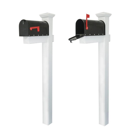 Houseables Mailbox and Post Kit, Decorative Mail Box Included, White & Black