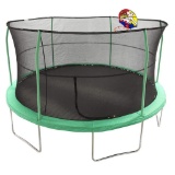 JumpKing 15' Bounce N' Dunk Trampoline & Enclosure Combo with Basketball Hoop Green - $350.33 MSRP