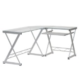 Tempered Glass L Shape Corner Desk With Pull Out Keybaord Panel. Color: Clear - $129.83 MSRP