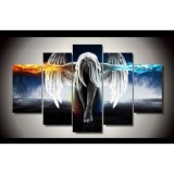 YHEGV Prints On Canvas 5 Pieces Ice and Fire Angel and Devil Girl Modern Home Wall Decor