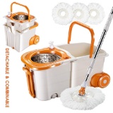 Spin Mop Detachable Wheel Bucket System with 3 Microfiber Mop Heads
