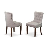 East West Furniture Friona Parson Chair with Mahogany Finish Leg and Linen Fabric-Doeskin Color