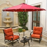 Aok Garden 10 Feet Solar LED Patio Market Umbrellawitj Polyester Fabric,Burgundy - $99.99 MSRP