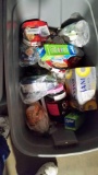 Multiple bins of Miscellaneous Food Items (Plastic Bins Not included).