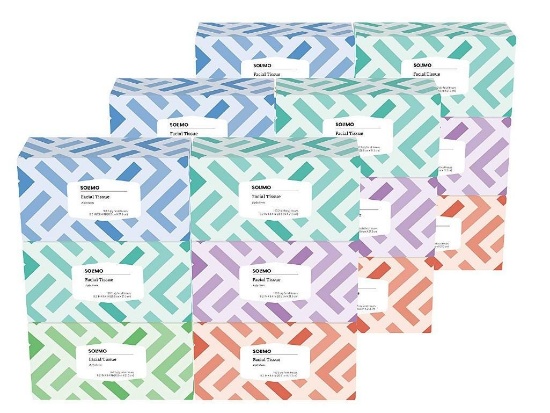 Solimo Facial Tissues, 160 Tissues per Box (18 Flat Boxes), MSRP $26.00