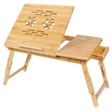 SONGMICS Bamboo Laptop Desk Serving Bed Tray Breakfast Table Tilting Top with Drawer, MSRP $29.00