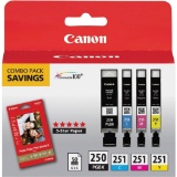 Genuine Canon PGI-250Black ,CLI-251 CMY & Photo Paper Combo Pack