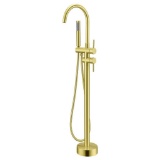 Freestanding Tub Filler Bathtub Faucet Brushed Gold Floor Mounted Brass Faucets with Handheld Shower