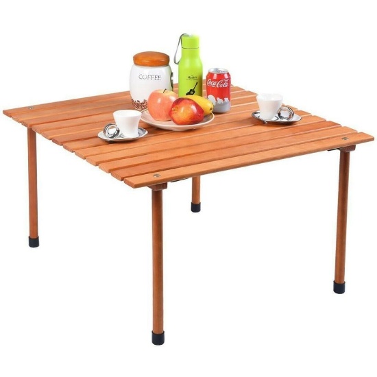 Costway Picnic Folding Table Wood Roll Up Outdoor Camping Beach Dining Use Low Portable $68.54 MSRP