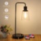 Seaside Village Industrial Table Lamp, Vintage Nightstand Lamp with Dual USB Ports