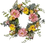 Vgia 20 Inch Artificial Peony Flower Wreath Silk Spring Wreath for The Front Door