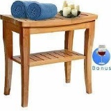 Bamboo Shower Bench Seat Wooden Spa Bath Deluxe Organizer Stool