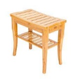 Bamboo Shower Bench Waterproof Shower Chair with Storage Shelf Wood Spa Bath Organizer Seat Stool